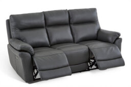 Dark Grey Leather Electric 3 Seater Recliner Sofa - thumbnail 3