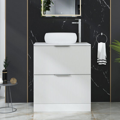 Royal Bathrooms Evora 700mm Matt White Fluted Floor Standing Countertop Vanity Unit 2 Drawer With Milan Basin - image 1