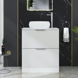 Royal Bathrooms Evora 700mm Matt White Fluted Floor Standing Countertop Vanity Unit 2 Drawer With Milan Basin - thumbnail 1