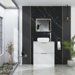 Royal Bathrooms Evora 700mm Matt White Fluted Floor Standing Countertop Vanity Unit 2 Drawer With Milan Basin - thumbnail 2