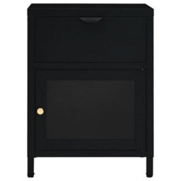 Berkfield Nightstand Black 40X30X54.5 Cm Steel And Glass - thumbnail 3