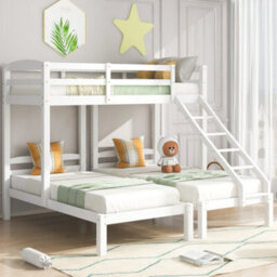 Bunk Bed Triple Sleeper With Side Ladder For Children And Teens 3Ft, White (90X190Cm,90X200Cm) (Mattress Not Included)