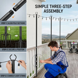 Kokoma 4Pcs Outdoor String Light Poles With Hooks For Garden Decor - thumbnail 5