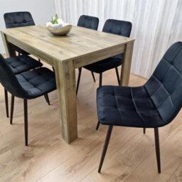 Kosy Koala Dining Table And 6 Chairs - Rustic Effect Wood Table With 6 Black Velvet Chairs Dining Room Furniture - thumbnail 6