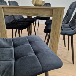 Kosy Koala Dining Table And 6 Chairs - Rustic Effect Wood Table With 6 Black Velvet Chairs Dining Room Furniture - thumbnail 4