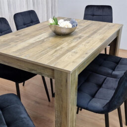 Kosy Koala Dining Table And 6 Chairs - Rustic Effect Wood Table With 6 Black Velvet Chairs Dining Room Furniture - thumbnail 8