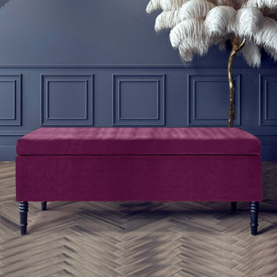 180Cm Paris Plain Ottoman Storage Bench -Naples Shoes Bench With Black Turned Wooden Legs - Purple Upholstery Storage Footstool - image 1