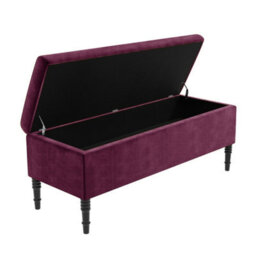 180Cm Paris Plain Ottoman Storage Bench -Naples Shoes Bench With Black Turned Wooden Legs - Purple Upholstery Storage Footstool - thumbnail 5