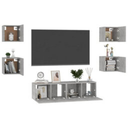 Berkfield Sturdy 6 Piece Tv Cabinet Set Concrete Grey Engineered Wood - thumbnail 3