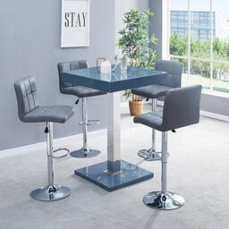 Furniture in Fashion Topaz High Gloss Bar Table Square Glass Top In Grey - thumbnail 4