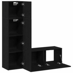 Berkfield 3 Piece Tv Cabinet Set In Black Oak, Made From Engineered Wood. - thumbnail 4