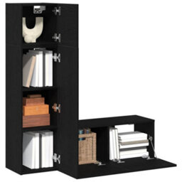 Berkfield 3 Piece Tv Cabinet Set In Black Oak, Made From Engineered Wood. - thumbnail 3