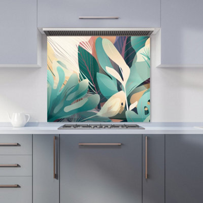 Warren Reed Designer Abstract Tropical Leaves Premium Glass Kitchen Splashback W600mm X H750mm - image 1