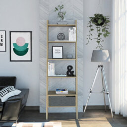 Core Products Manhattan Tall Ladder Bookcase - Bleached Pine And Stone Effect, H178.6Cm X W56.0Cm X D39.0Cm - thumbnail 7