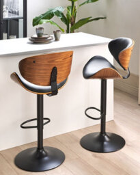 Beliani Set Of 2 Bar Chairs Rotterdam Ii Faux Leather Swivel Black - thumbnail 2