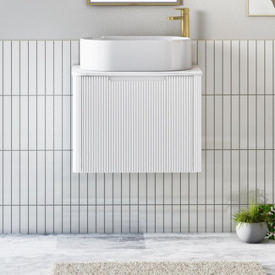 Royal Bathrooms Avenza 600mm Matt White Wall Hung Bathroom Countertop Vanity Unit 1 Drawer With Peak Basin - image 1