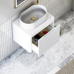 Royal Bathrooms Avenza 600mm Matt White Wall Hung Bathroom Countertop Vanity Unit 1 Drawer With Peak Basin - thumbnail 5