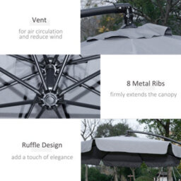 Outsunny 2.7M Garden Cantilever Banana Parasol Sun Shade W/ Crank, Dark Grey - thumbnail 6