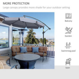 Outsunny 2.7M Garden Cantilever Banana Parasol Sun Shade W/ Crank, Dark Grey - thumbnail 7