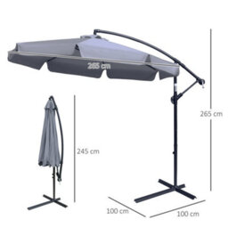 Outsunny 2.7M Garden Cantilever Banana Parasol Sun Shade W/ Crank, Dark Grey - thumbnail 3