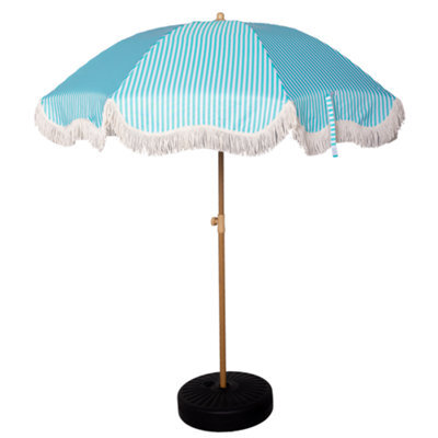 Gardenkraft 2M Coastal Striped Outdoor Garden Parasol - Teal - image 1