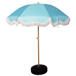 Gardenkraft 2M Coastal Striped Outdoor Garden Parasol - Teal - thumbnail 1