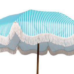 Gardenkraft 2M Coastal Striped Outdoor Garden Parasol - Teal - thumbnail 2