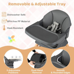 Gainoom 9-In-1 Convertible High Chair Dark Grey For Babies And Toddlers Baby Booster Seat With Waterproof Seat Cushion - thumbnail 8