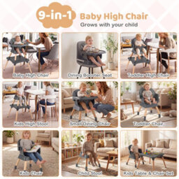 Gainoom 9-In-1 Convertible High Chair Dark Grey For Babies And Toddlers Baby Booster Seat With Waterproof Seat Cushion - thumbnail 6