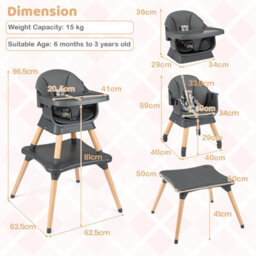 Gainoom 9-In-1 Convertible High Chair Dark Grey For Babies And Toddlers Baby Booster Seat With Waterproof Seat Cushion - thumbnail 2