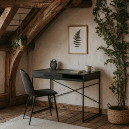 Wyld Haus El Paso Black 1-Drawer Wooden Office Desk With Matte Laminate Top And Powder-Coated Sledge Base