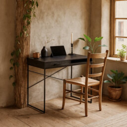 Wyld Haus El Paso Black 1-Drawer Wooden Office Desk With Matte Laminate Top And Powder-Coated Sledge Base - thumbnail 2