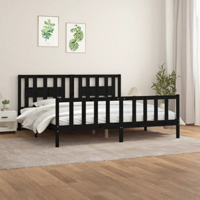 Berkfield Bed Frame With Headboard Black Solid Wood Pine 200X200 Cm - image 1
