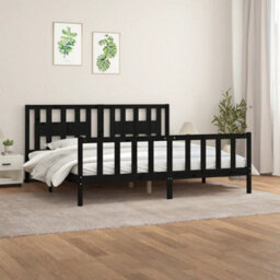 Berkfield Bed Frame With Headboard Black Solid Wood Pine 200X200 Cm - thumbnail 1
