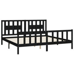 Berkfield Bed Frame With Headboard Black Solid Wood Pine 200X200 Cm - thumbnail 4