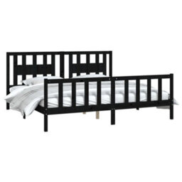Berkfield Bed Frame With Headboard Black Solid Wood Pine 200X200 Cm - thumbnail 3
