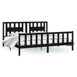 Berkfield Bed Frame With Headboard Black Solid Wood Pine 200X200 Cm - thumbnail 2