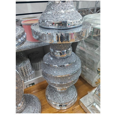 DEENZ Silver Side Table Crushed Diamond Glitter Mirrored End Table F067