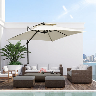 Outsunny 360 Degree Cantilever Parasol Roma Umbrella With Base Weight, Beige - image 1