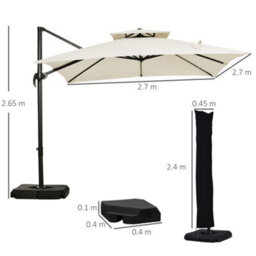 Outsunny 360 Degree Cantilever Parasol Roma Umbrella With Base Weight, Beige - thumbnail 3