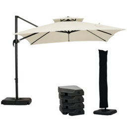 Outsunny 360 Degree Cantilever Parasol Roma Umbrella With Base Weight, Beige - thumbnail 2