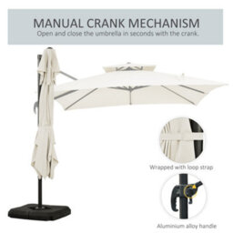 Outsunny 360 Degree Cantilever Parasol Roma Umbrella With Base Weight, Beige - thumbnail 7