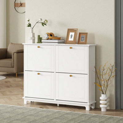 Homcom Narrow Shoe Cabinet With 4 Flip Drawers Adjustable Shelves, White - image 1