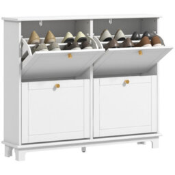 Homcom Narrow Shoe Cabinet With 4 Flip Drawers Adjustable Shelves, White - thumbnail 2
