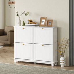 Homcom Narrow Shoe Cabinet With 4 Flip Drawers Adjustable Shelves, White - thumbnail 1