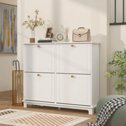 Homcom Narrow Shoe Cabinet With 4 Flip Drawers Adjustable Shelves, White - thumbnail 7