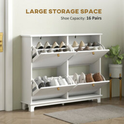 Homcom Narrow Shoe Cabinet With 4 Flip Drawers Adjustable Shelves, White - thumbnail 4
