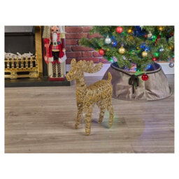 Urbn-Living Urbnliving 45Cmled Light Up Reindeer Plastic Rattan Gold Glitter Wire Frame Christmas Home Decorations - thumbnail 8