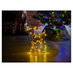 Urbn-Living Urbnliving 45Cmled Light Up Reindeer Plastic Rattan Gold Glitter Wire Frame Christmas Home Decorations - thumbnail 7