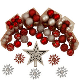 Trendi 106 Piece Red & Silver Shatterproof Christmas Bauble Set With Tree Topper Festive Ornament Set For Tree, Home & Party Decor - thumbnail 2